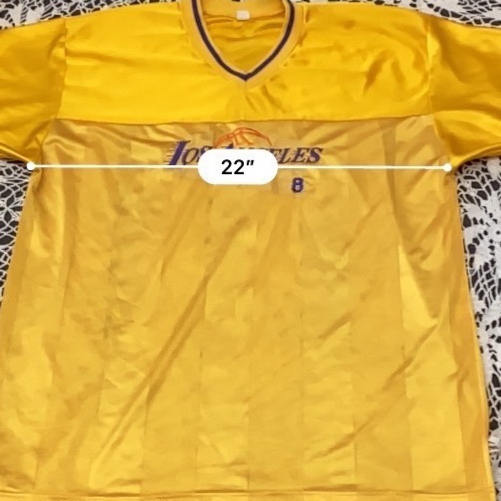 Vintage Los Angeles Basketball Jersey Yellow Purple Mesh V-Neck Shirt Number 8 - Picture 4 of 5